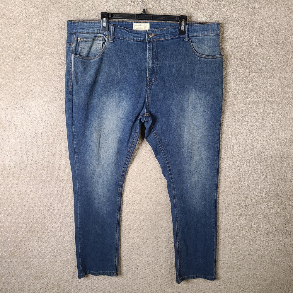 Smith & Mills Denim Jeans Mens 44x32 Blue Stretch Slim Straight Cotton Blend‎